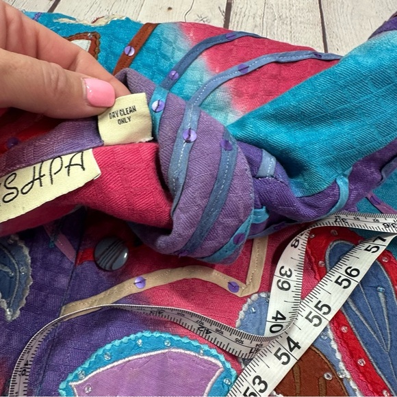 vintage quilted cotton jacket made in india colorful geometric sz XL sequins - Picture 8 of 9